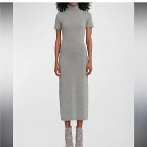 Turtleneck Short-Sleeve Midi Sweater Dress - Gray